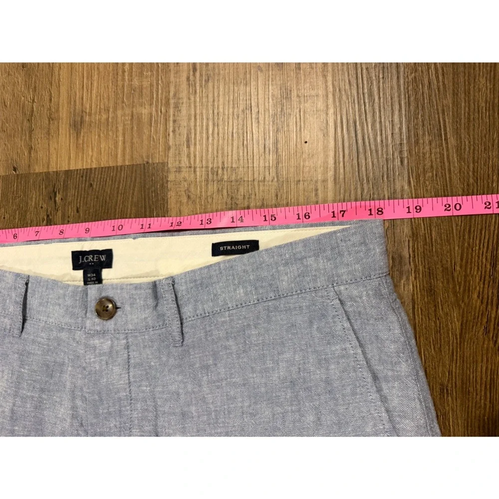 J.Crew Straight Fit Pant Linen Cotton Mens 34x32 Fits (36x32) Blue Lightweight